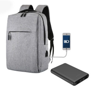 Mochila para Computador Portátil com Powerbank incluído - Cinzenta