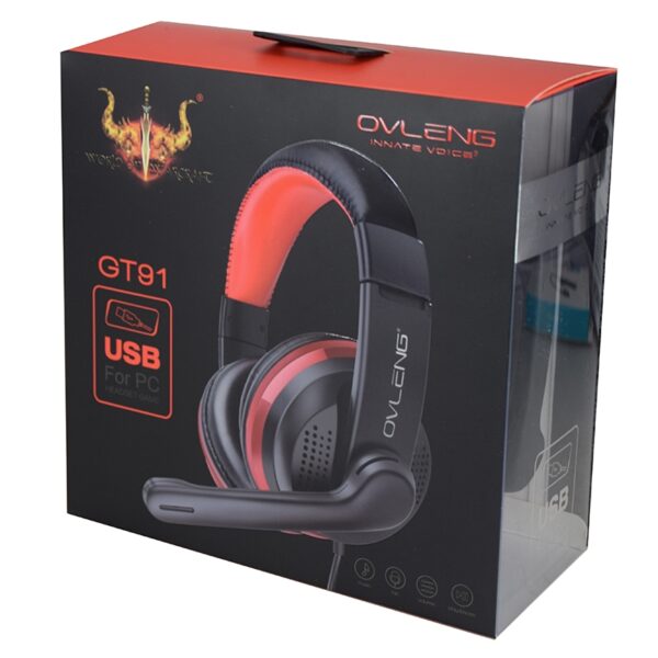 Auscultadores Gaming USB c/ Microfone (Preto/Vermelho) - Image 2