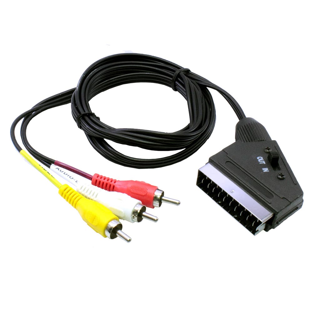 Cabo Scart Macho / 3xRCA Macho (AV Out/IN) c/Interruptor 2mt