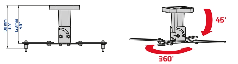 Suporte Projector Tecto 360º Inclinável - Branco PRO100 - Image 3