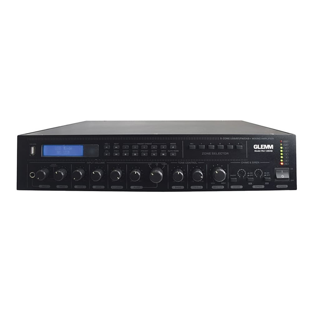 Amplificador Audio de 100V com 120W DAB - 5 Zonas