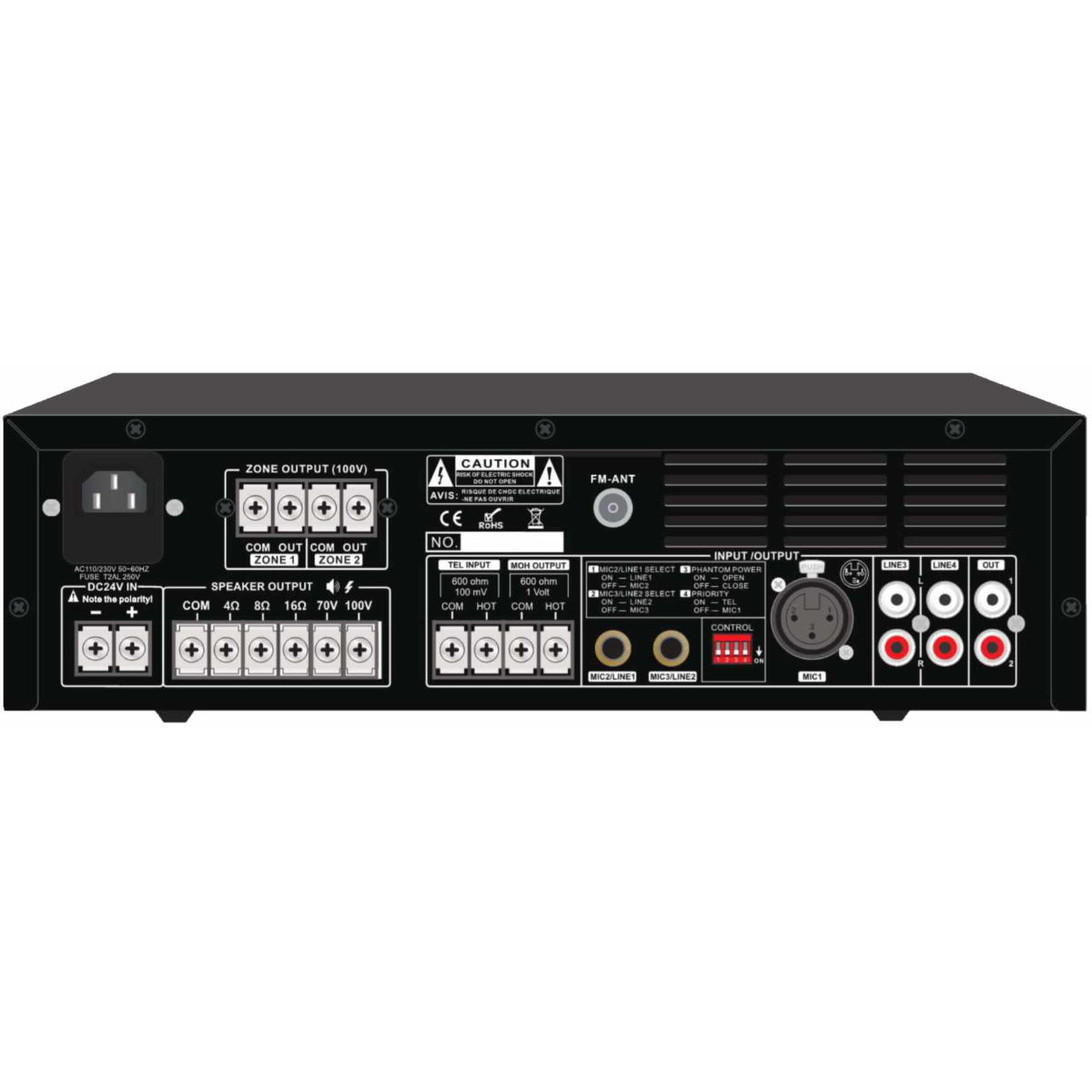 Amplificador Audio 100V 120W FM/USB/MP3 - 2 Zonas - Image 2